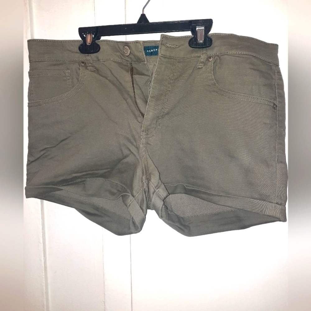 Olive green jean shorts